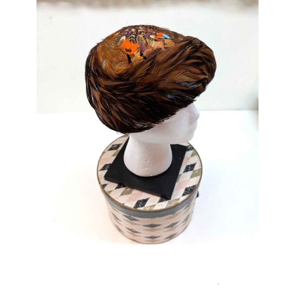 Mid-Century Pheasant Pillbox Hat and Hat Box